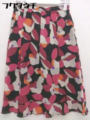 ◇ pierre cardin ピエール カルダン サイドジップ 総柄 膝丈 フレア スカート サイズS ブラック マルチ レディース  【1110150010879】