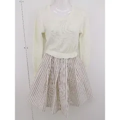 ◇ COCO DEAL ココ ディール 切替 ニット ストライプ 長袖 ミニ ワンピース サイズ2 アイボリー レッド マルチ レディース  【1204270006116】