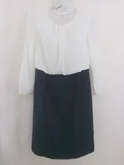 ◇ NATURAL BEAUTY BASIC 切替 長袖 膝丈 ワンピース サイズM ネイビー オフホワイト レディース  【中古】 【1206240010901】