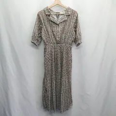 ◇ ⊂ OLIVE des OLIVE オリーブ デ オリーブ 柄物 半袖 膝丈 ワンピース サイズM ベージュ レディース E  【1410100001996】