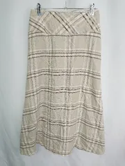 ◇ Θ SENSE OF PLACE チェック柄 ロング丈 フレア スカート サイズM ベージュ　ブラウン レディース E  【1410100007486】