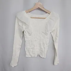 ◇ ⊇ MISCH MASCH ミッシュマッシュ フリル Vネック リブ 長袖 ニット セーター サイズM ホワイト レディース E  【1410100008476】
