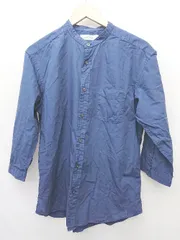 ◇ Θ green label relaxing UNITED ARROWS バンドカラー 七分袖 シャツ サイズL ネイビー メンズ P  【1410160008324】