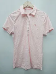 ◇ ⊂　Φ UNDER ARMOUR アンダーアーマー ロゴ　ボーダー 半袖 ポロシャツ サイズLG ピンク レディース P  【1410160016596】