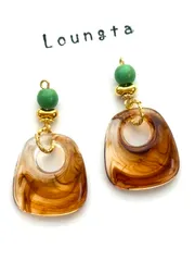 3972限定1‼️グリーンターコイズとべっ甲ピアス 大ぶりピアス 樹脂ピアス