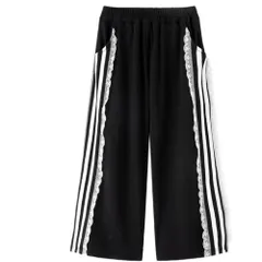 ☆ ブラック ☆ 110cm ☆ ロング丈パンツ スウェットパンツ キッズ キッズ ズボン 女の子 ゆったり 子供服  子ども服 こども服 子供 子どもこども 長ズボン パンツ ラインパンツ スウェット ガール 女子 ロングパンツ ワイドパンツ 普段着