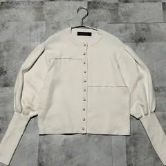 【美品】21年FW　CABaN × MALION vintage 別注　puffsleeve sweat cardigan　コットン カシミヤ カーディガン　FREEサイズ　アイボリー　キャバン　パフスリーブ　パッチワーク　クルーネック