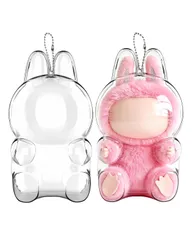 新品 2個セットラブブ 座りポーズハブ・ア・シート専用 クリアディスプレイケース for Labubu Have a seat 防塵 保護カバー プラスチック製 キーホルダーストラップ付き（ドール本体なし）