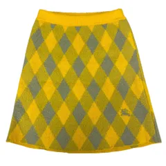 未使用 バーバリー チェック Aライン ニット スカート ボトムス ひざ丈 ミディアム丈 イエロー ウール 8077691 BURBERRY(表記サイズL) 上品 洗練 定番 スタイル エレガント