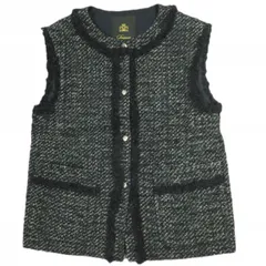 Drawer ドゥロワー 24AW 日本製 FALL1 ツイードフリンジジレ 6522-299-0889 36 Black ジレ ベスト 定価121,000円 トップス g23658