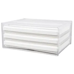 新品 livinbox レターケース A4 橫 浅型 3段 引き出し 書類ケース 書類整理 卓上 整理整頓 マーカーペン パンフレット 説明書収納 マニキュア 収納ボックス (本体: 透明 引き出し: ホワイト) DDH-103-CR