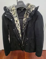 H&M ブラック/レオパード ファー マウンテンパーカー アウター