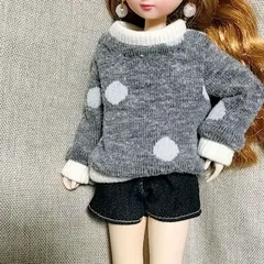 【L2】 3点セット  トレーナー デニムスカート ピアス ショルダーバッグ トップス ニット 長袖 冬服 22cmドール オビツ22 リカちゃん
