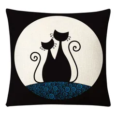 クッションカバー 猫 リネン 和風 月見猫