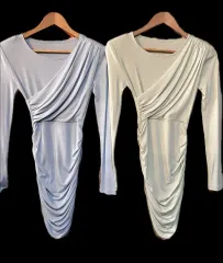 長袖 ドレープ シャーリング ミニ ONE PIECE スカイ/メロナ