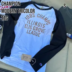 【Champion】ラグラン七分/長袖T 1985ロゴ 白黒 L表記(実寸S相当)