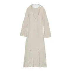 AMERI AMERICAN SLEEVE LAYERED KNIT DRESS リブニットドレス ノースリーブトップス付 ワンピース ベージュ レディース アメリ【中古】5-1225T∞