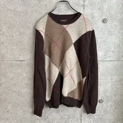 US 古着【USED】EXPRESS エクスプレス アーガイル柄 ウールセーター L ブラウン系 100%ラムズウール ニット ヴィンテージ アーガイル ウール クラシック トラッド アメカジ 90s セーター メンズ レディース 穴あき