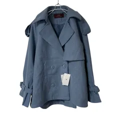 ZK17【美品】ITEMS URBAN RESEARCH アーバンリサーチ ウール混メルトンVネックコート ブルー サイズF 未使用タグ付