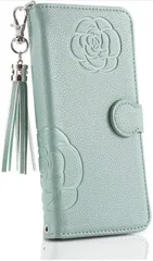 ★アクオス センス8 スマホケース 手帳型 お花柄 無地 鏡付き タッセルセット 女性かわいい Befortwo AQUOS sense8 SHG11 携帯ケース ポケット付き ストラップホール付き キーホルダー付け　グリーン