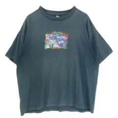 STUSSY ステューシー × futura フューチュラ 90s OLD USA製 オールド 紺タグ 袖裾シングルステッチ クルーネック グラフィックプリント 半袖 Tシャツ ブルー系 XXL【中古】