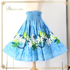 フラダンス 衣装 パウスカート ブルー系 ティアレ柄 ハワイアンプリント 日本製 アロハ 花柄 フラ ダンス レッスン 練習 植物柄 かわいい さわやか おしゃれ シングル スカート ホワイ系 グリーン系 ブラック系 水色 白 緑 黄緑 黒