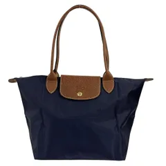 LONGCHAMP(ロンシャン) ショルダーバッグ美品  ル・プリアージュオリジナル ネイビー×ブラウン 折りたたみ レザー