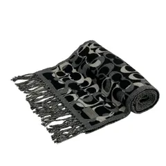 COACH(コーチ) マフラー美品  - 黒×ライトグレー×グレー シグネチャー柄 ウール、カシミヤ