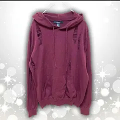 【即決ご希望額はコメントへ】 FOREVER21　フォーエバー21　ボロ　ダメージ加工　ニット　パーカー　ボルドー　Ｍ　ユニセックス　カジュアル　ワインレッド　フーディー　モード　ストリート　個性的　映え　こなれ感　抜け感　お洒落　秋冬　人気　定番