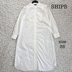 SHIPS シップス シャツワンピース ホワイト 長袖 バンドカラー ヨーク コットン S