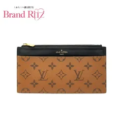 中古 ルイ ヴィトン モノグラム リバース スリムパース 長財布 M80390 ブラウン ブラック PVC レザー レディース LOUIS VUITTON ABランク 【送料無料】【西神店】