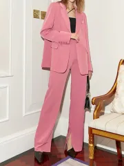 ピンク セットアップ スーツ レディース ズボン スーツ セットアップ 面接 オフィスルック スーツ 55サイズ