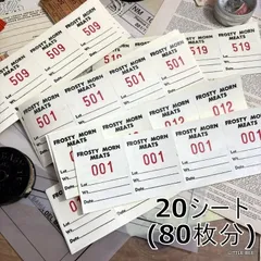 648・R-2054 グロサリーストアタグ　20シート（80枚分）　アメリカ　ヴィンテージ　ジャンクジャーナル　海外紙もの　スクラップ　ハンドメイド　おすそ分けファイル　雑記帳　紙モノ　コラージュ　ハンドメイド　コラージュ日記　海外ラベル　おすそ分けファイル