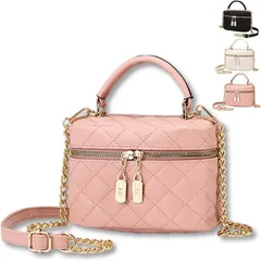 GRHONC バニティバッグ ショルダー 2way 大容量 レディース キルティング PUレザー フェミニン 韓国風 化粧ポーチ (ピンク)