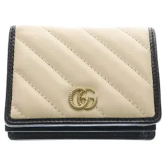 GUCCI (グッチ) GGマーモント コンパクトウォレット 二つ折り財布 ホワイト×ブラック バイカラー レザー 573811 ゴールド金具