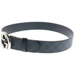 GUCCI (グッチ) 総柄 インターロッキングG バックル ベルト ブラック
