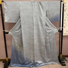 付け下げ　訪問着　着物　灰色　水色　源氏車　きものやまと　h-867