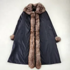 美品　ヴィンテージ　ロングコート　シルク100%　フォックスファー　ボリューム　ブラック　M L相当