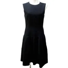 フォクシーニューヨーク FOXEY NEW YORK 美品 マットストレッチ グログラン ノースリーブ ワンピース フレア 38 約S 黒 ブラック IBO79 0906