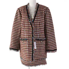 未使用品◎JILLSTUART ジルスチュアート カラーミックスツイード フリンジ セットアップ ジャケット／スカート ブラウン系 M／2 正規品 レディース 定価88,000円