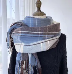 【ブルーグレー】マフラー レディース チェック 大判 ストール ショール 秋冬 防寒 おしゃれ 暖かい 上品 ギフト あたたかい かわいい