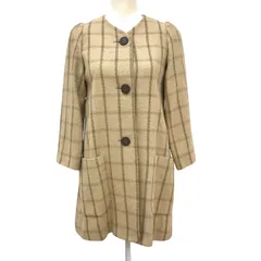 ZK21【美品】TRUSSARDI トラサルディー ノーカラージャケット コート 毛混 ミドル丈 チェック柄 ベージュ