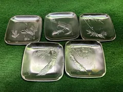 【レトロ】秀月 金属製 銘々皿 5枚セット 松竹梅 鶴亀 吉祥文様 菓子皿
