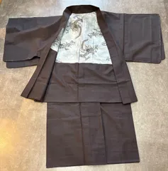 【着物/羽織】男  茶色 龍  厚地  シンプル  しつけ糸あり  和装  和服