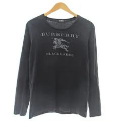 バーバリーブラックレーベル BURBERRY BLACK LABEL ビッグホースロゴ プリント Tシャツ カットソー 長袖 2 黒 ブラック 1226 IBO88