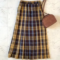 美品//サニーレーベル チェックプリーツイージースカート Free イエロー×ブラウンチェック 黄×茶系 ロングスカート アーバンリサーチ URBANRESEARCH