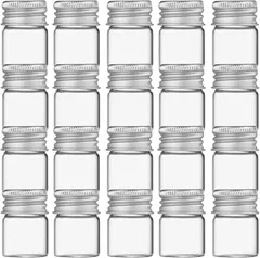 HIRAISM 小瓶 ガラス ミニボトル 蓋付き 透明 小分け 容器 密閉 液体保存 (シルバー,  5ml 20個セット)
