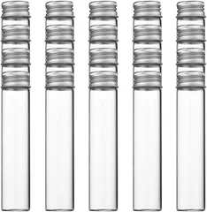 HIRAISM 小瓶 ガラス ミニボトル 蓋付き 透明 小分け 容器 密閉 液体保存 (シルバー,  25ml 20個セット)