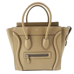 極美品◎CELINE セリーヌ 18979 ラゲージ マイクロ ショッパー デューン（ベージュ） ドラムドカーフスキン ハンドバッグ イタリア製 レディース 定価517,000円