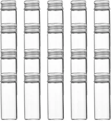 HIRAISM 小瓶 ガラス ミニボトル 蓋付き 透明 小分け 容器 密閉 液体保存 (シルバー,  12ml 20個セット)